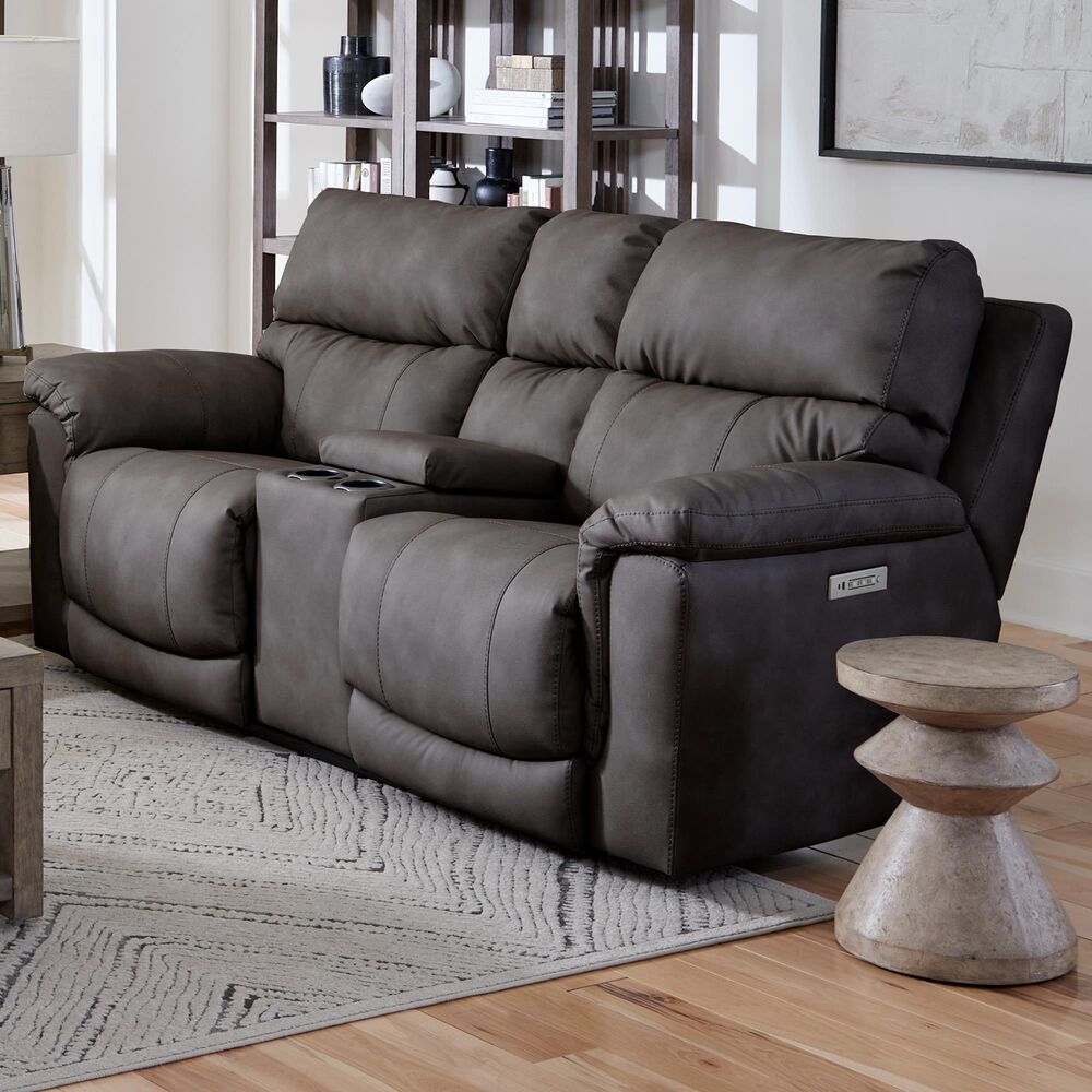 HomeStretch Cosmo Triple Power Loveseat with Console in Omnipotent Pewter, , large
