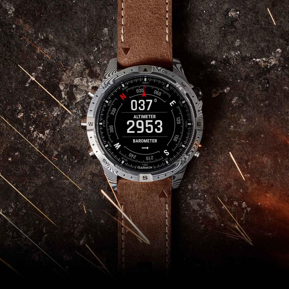 Garmin MARQ Adventurer Edition &#40;Gen 2&#41; Smartwatch 46 mm Damascus Steel Case with Brown Band, , large