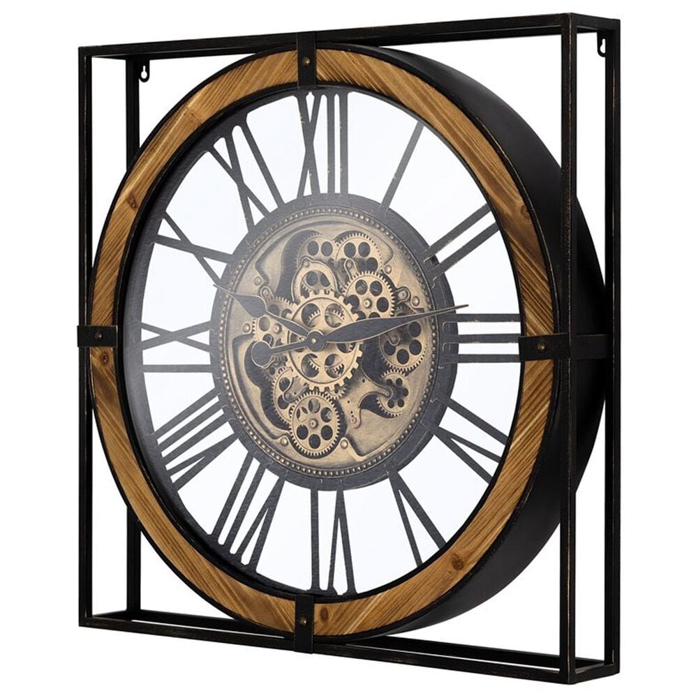 Yosemite Home Decor Iron Framed Gear Wall Clock in Black and Gold, , large