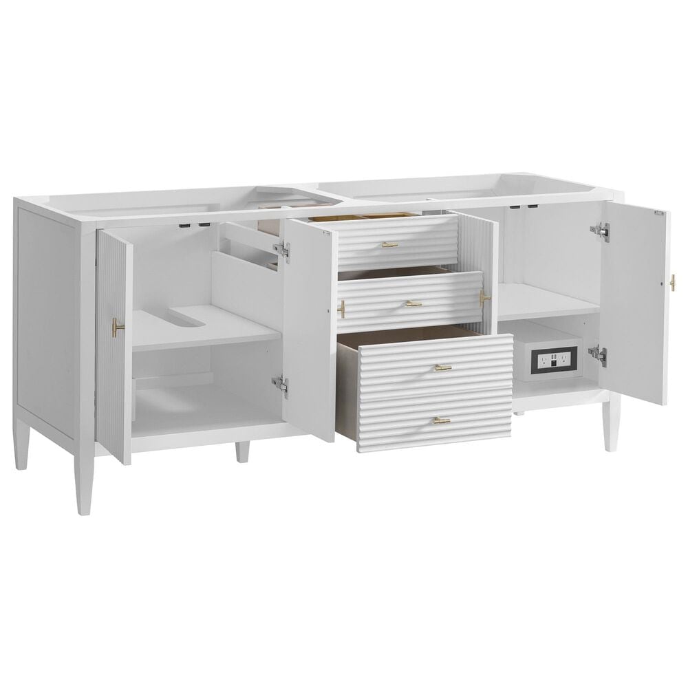 James Martin Vanities Myrrin 72" Double Bathroom Vanity in Bright White with 3 cm Eternal Jasmine Pearl Silestone Top, Rectangular Sinks and FreePower Wireless Charger, , large