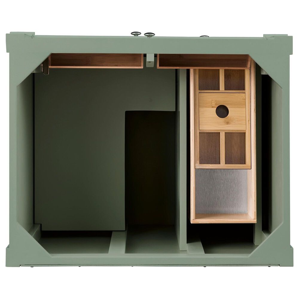 James Martin Vanities Brittany 30" Single Bathroom Vanity in Smokey Celadon with Single Hole 3 cm White Zeus Quartz Top and Rectangular Sink, , large