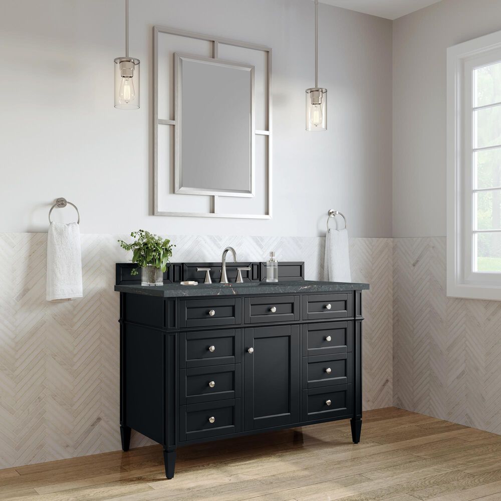 James Martin Vanities Brittany 48&quot; Single Bathroom Vanity in Black Onyx with 3 cm Parisien Bleu Quartz Top and Rectangular Sink, , large