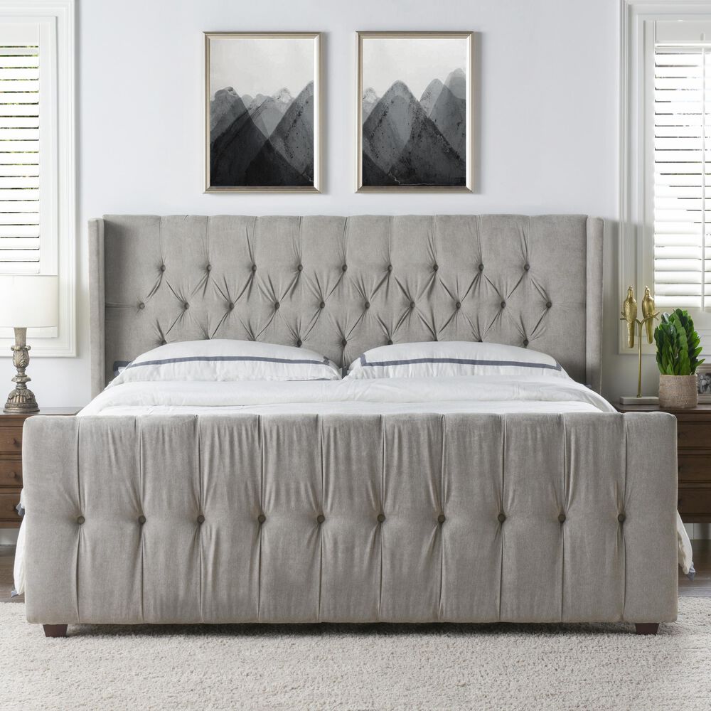 Jennifer Taylor Home David Tufted Wingback King Bed in Silver Grey NFM