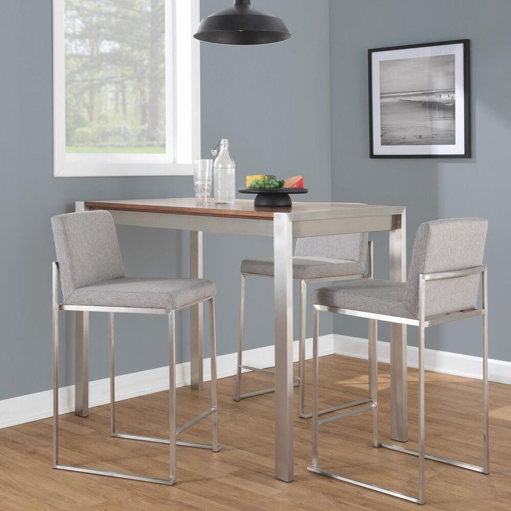 Lumisource Fuji High Back Counter Stool with Grey Fabric Cushion in Stainless Steel &#40;Set of 2&#41;, , large