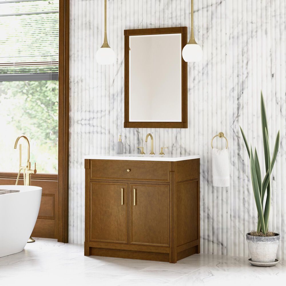 James Martin Bellshire 36" Single Bathroom Vanity in Honey Oak with 3 cm White Zeus Silestone Top and Rectangular Sink, , large
