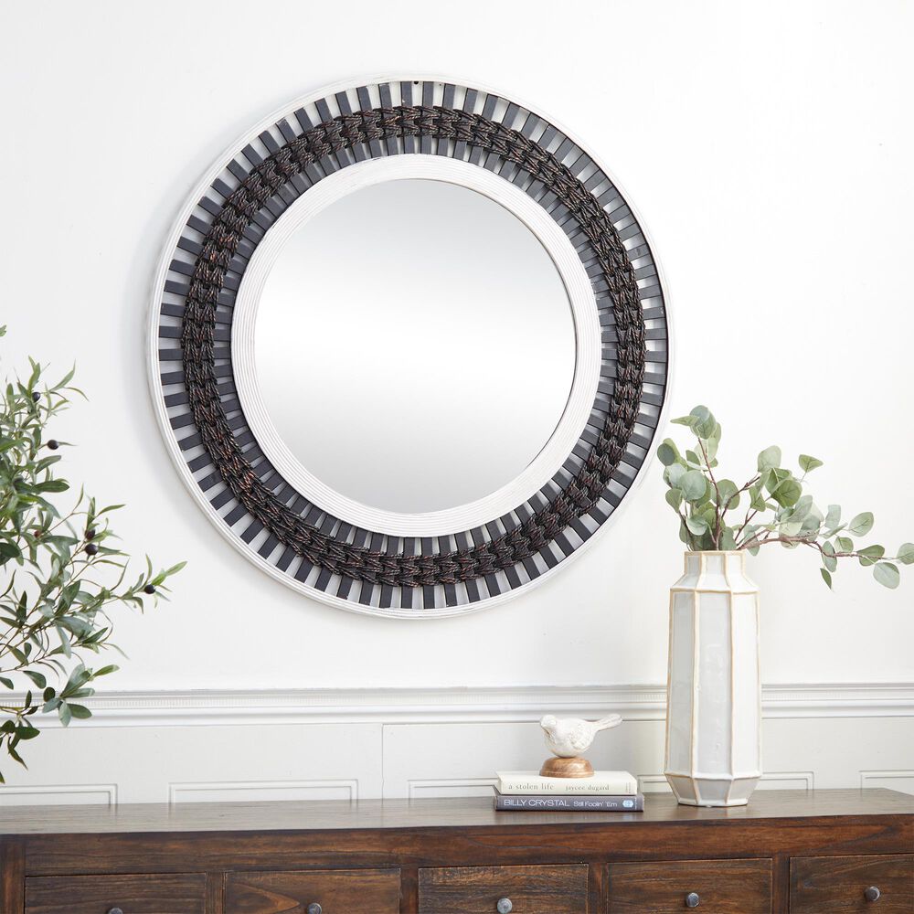 Maple and Jade 36&quot; Round Wall Mirror in Black, White and Red, , large