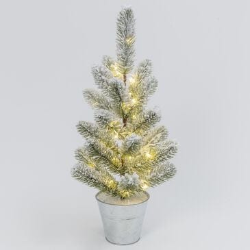 The Gerson Company Lighted Flocked Pine Tree with Metal Bucket in Green, , large
