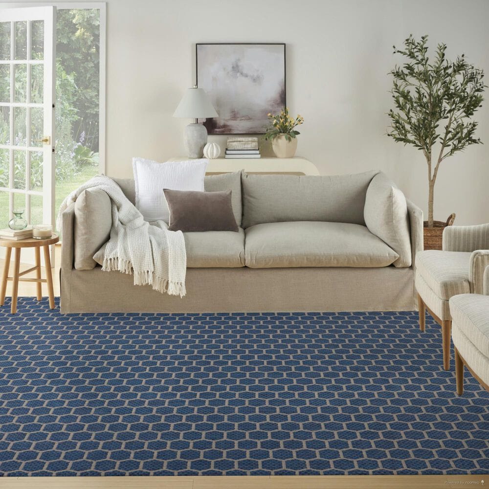 Nourison Twist Reversible 8&#39; x 10&#39; Blue Indoor/Outdoor Area Rug, , large
