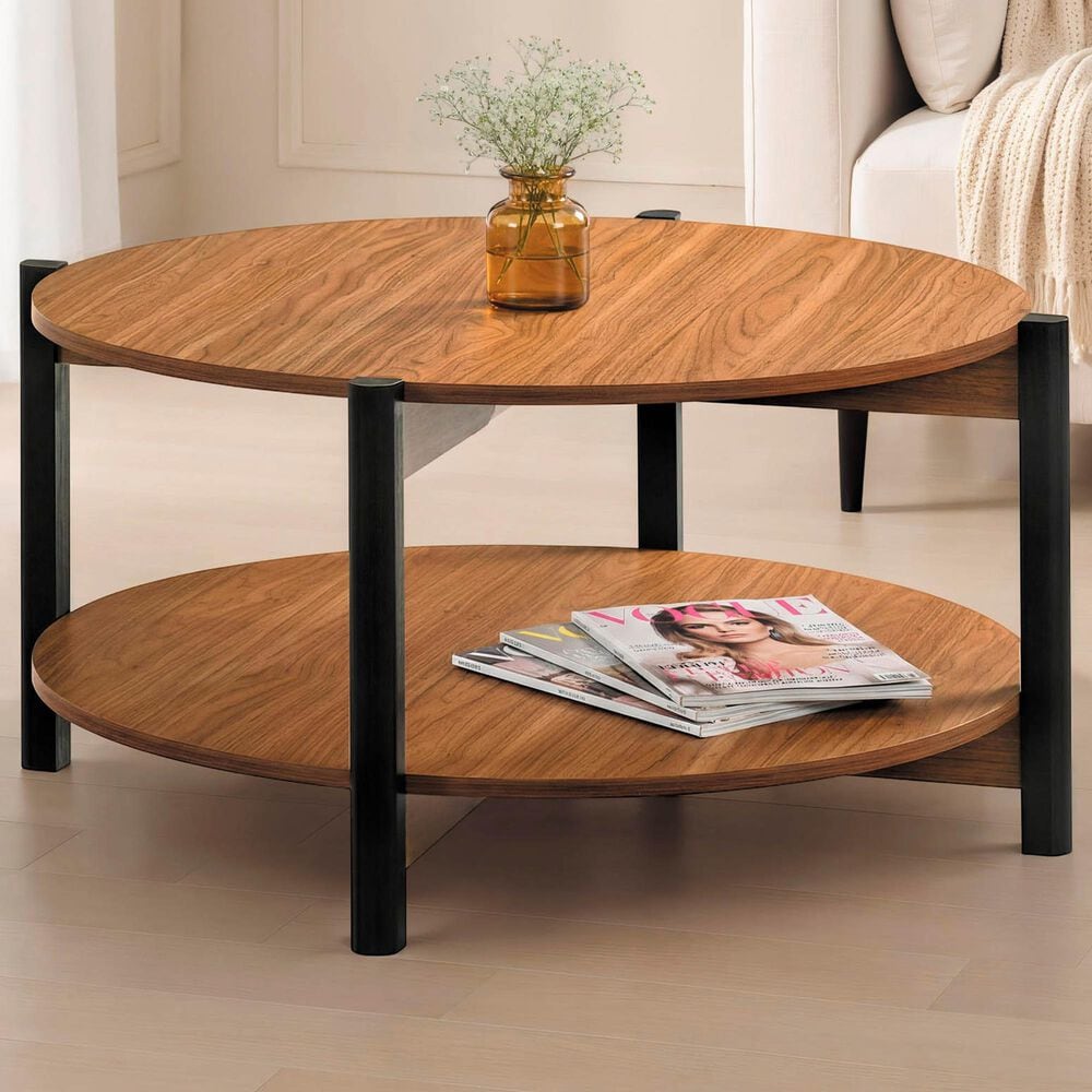 Furniture of America Elovier Coffee Table with Open Shelf in Walnut and Black, , large