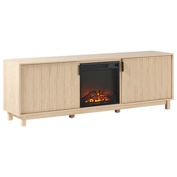 Walker Edison Arundo 70" TV Stand with Freestanding Electric Fireplace in Coastal Oak, , large