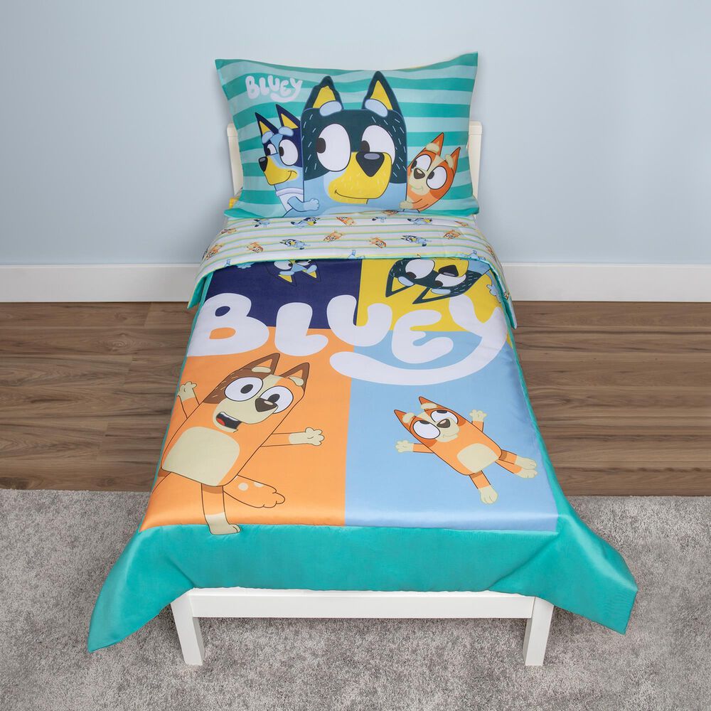 Nojo Baby and Kids Bluey 4-Piece Toddler Bed Set in Blue, Aqua, Yellow and Peach, , large