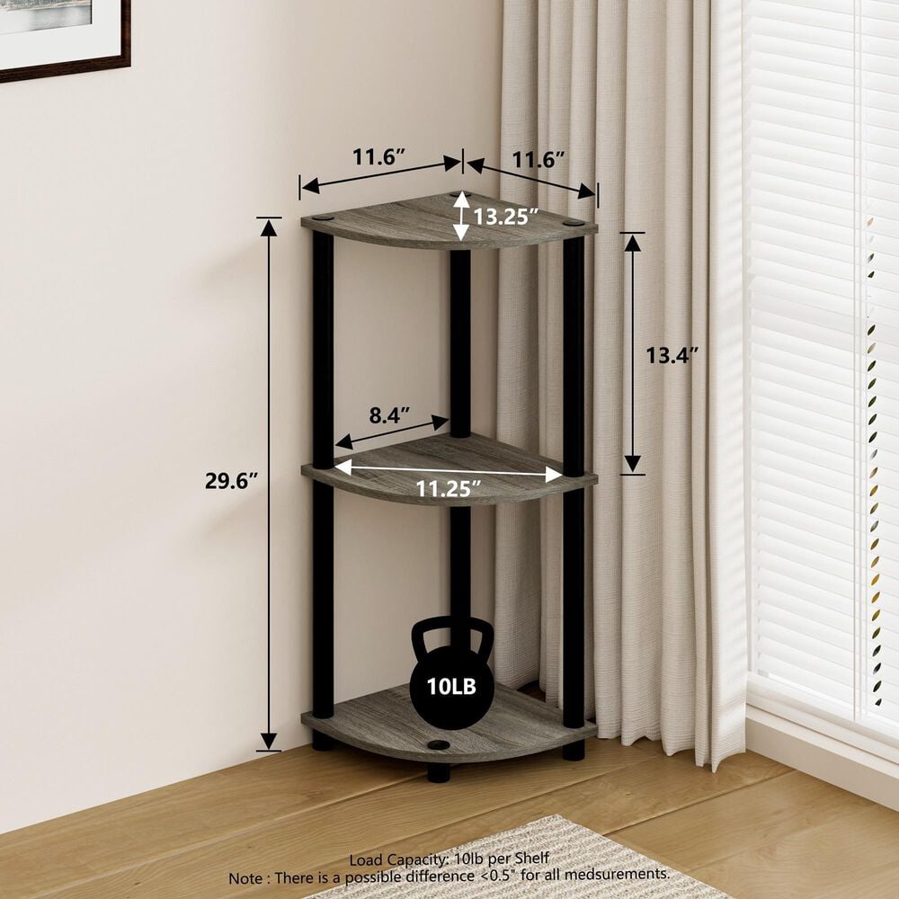 HOMLUX Turn-N-Tube 3-Tier Corner Bookshelf in French Oak and Black, , large