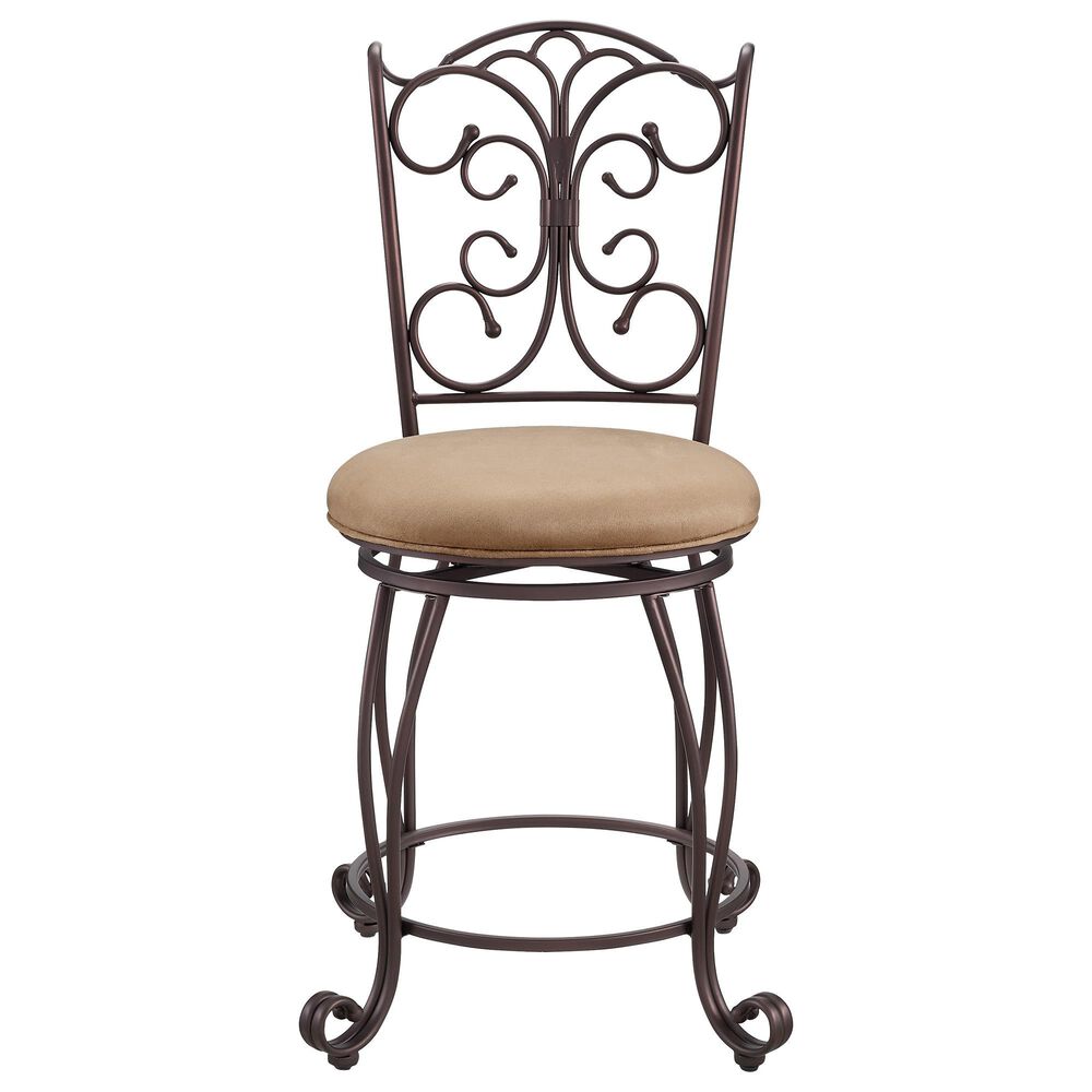Linon Home Decor Gathered Swivel Counter Stool in Rich Bronze, , large