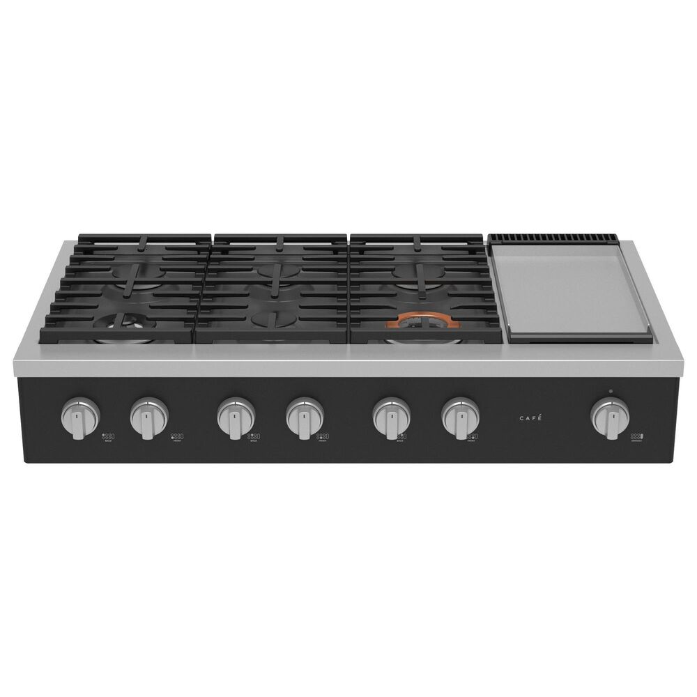 Cafe 48&quot; Natural Gas Rangetop with Integrated Griddle in Matte Black and Brushed Stainless, , large