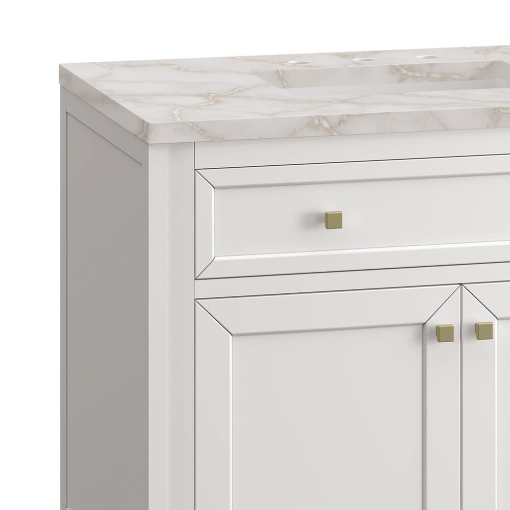 James Martin Vanities Chicago 36&quot; Single Bathroom Vanity in Glossy White with 3 cm Victorian Silver Quartz Top and Rectangular Sink, , large