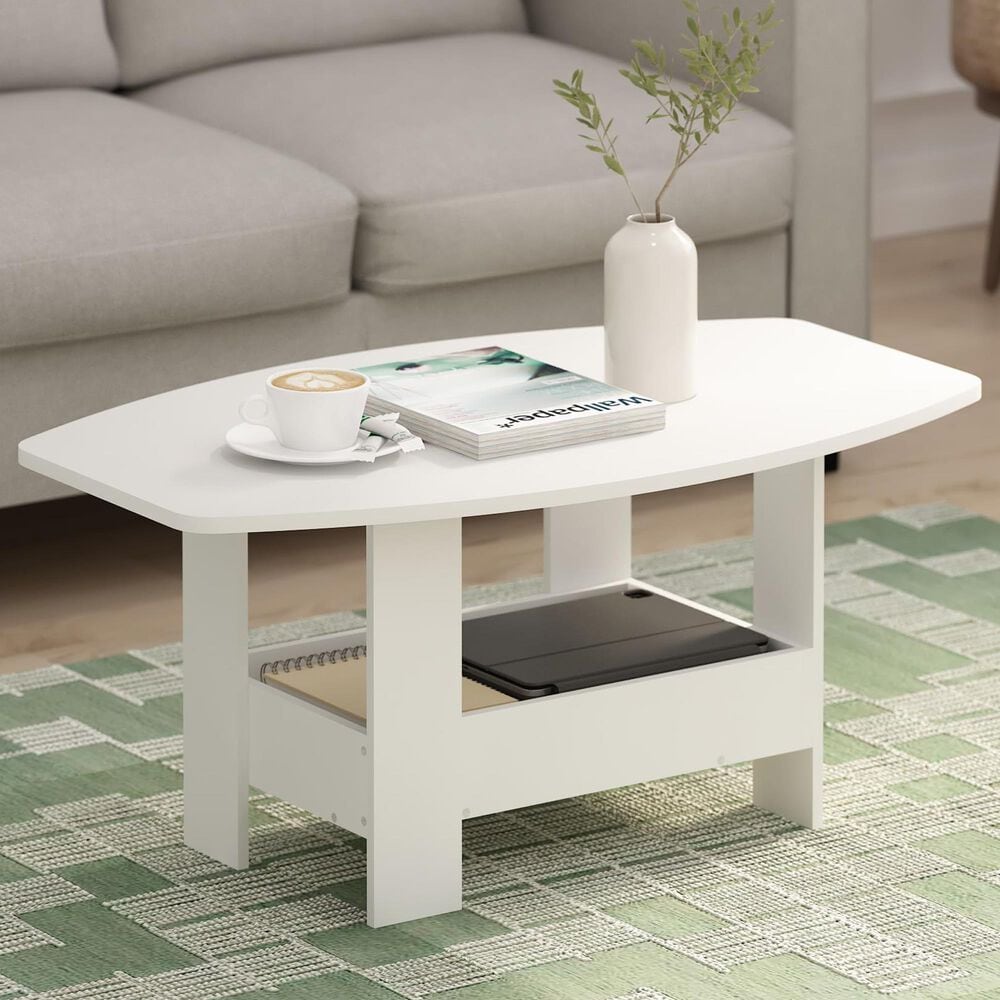 HOMLUX 2-Tier Oval Coffee Table in White, , large