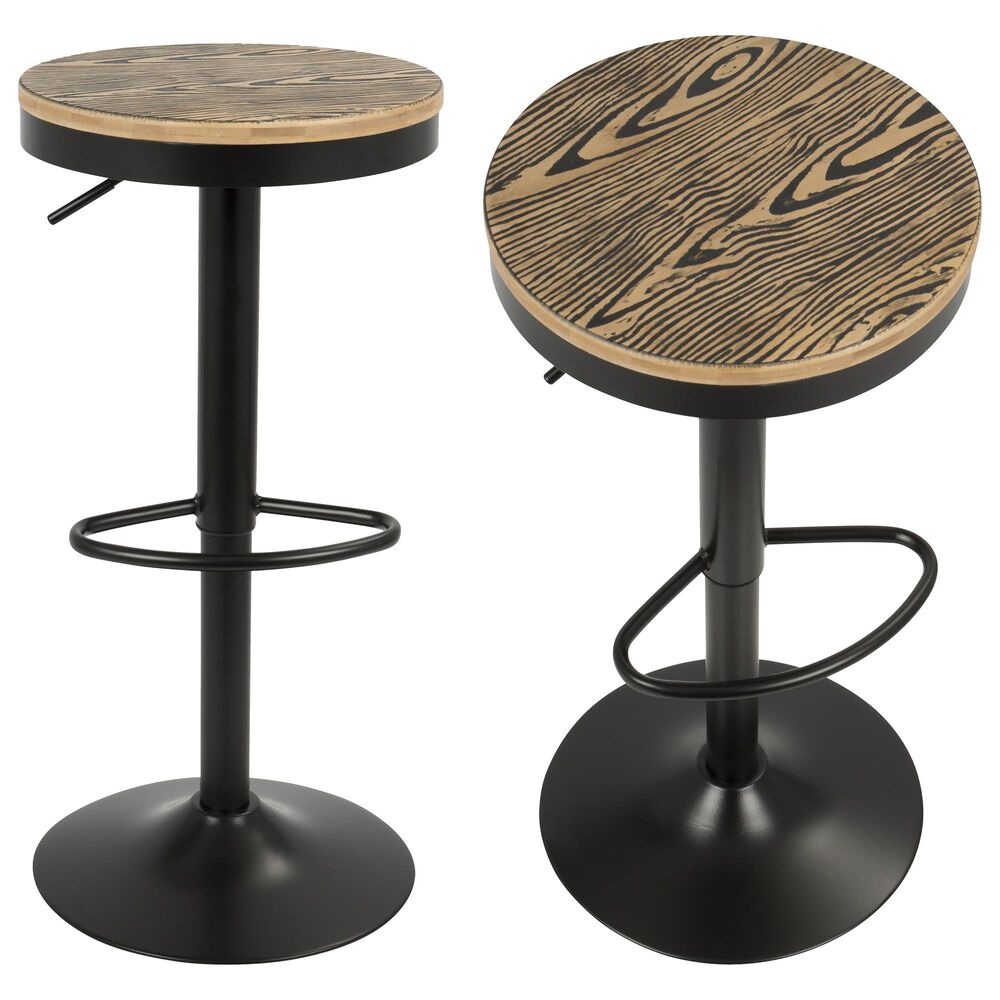 Lumisource Dakota Adjustable Swivel Barstool in Brown/Black &#40;Set of 2&#41;, , large