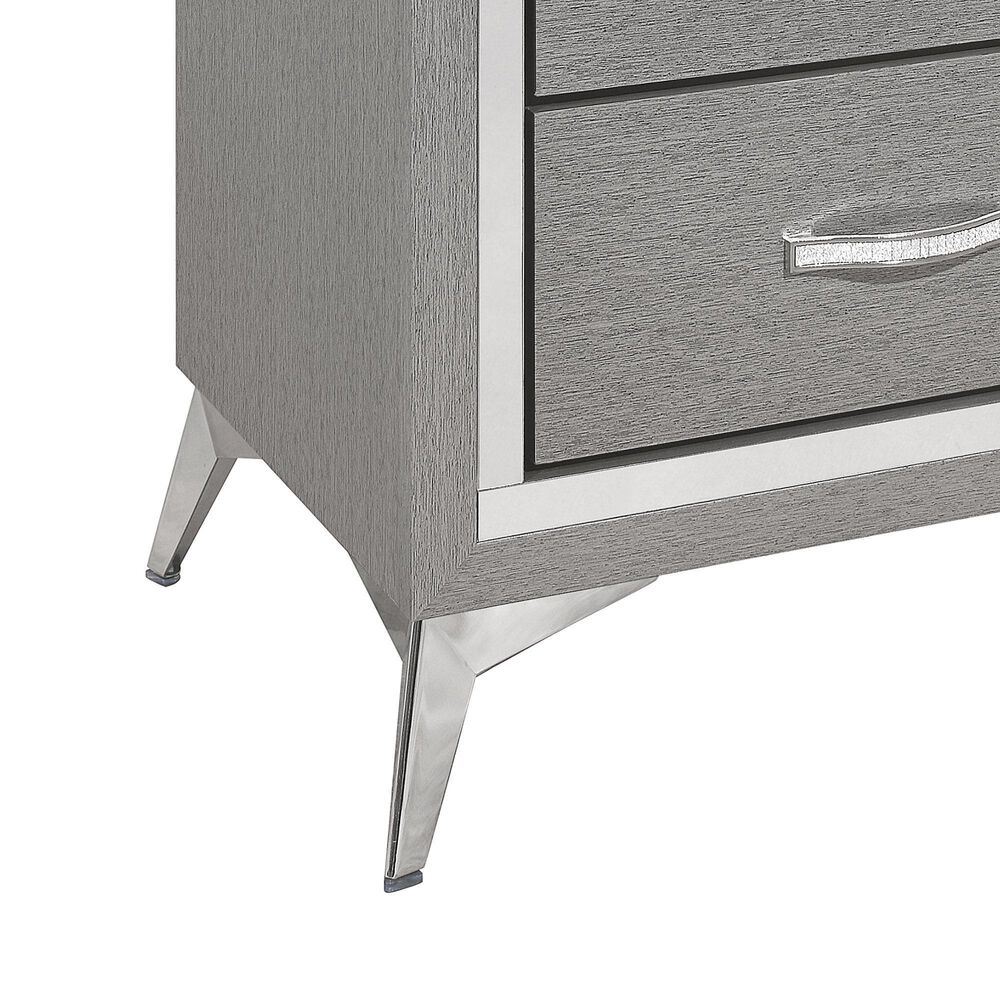 New Heritage Design Huxley King Upholstered Bed and Two Nightstands in Gray, , large