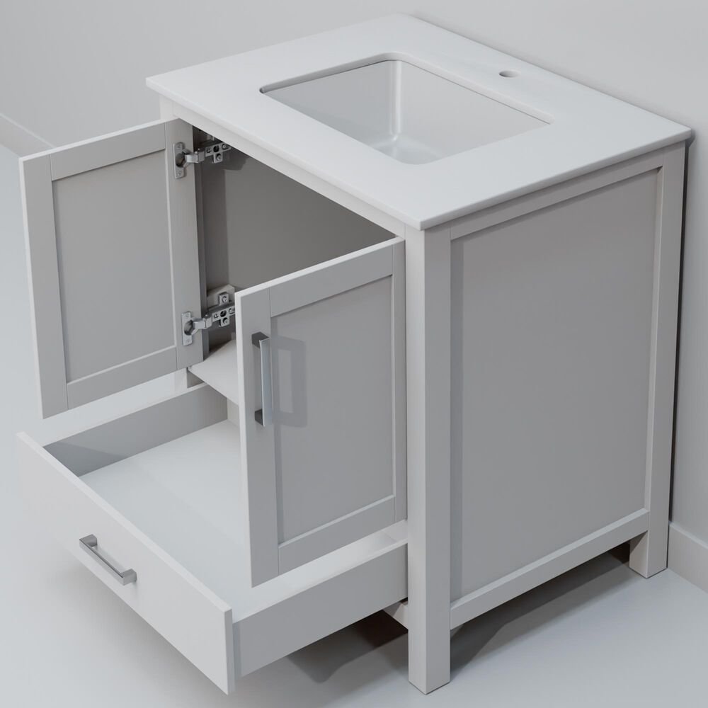 Lexora Home Jacques 30&quot; Single Bathroom Vanity in White with 2 cm White Cultured Marble Top and Rectangular Sink, , large