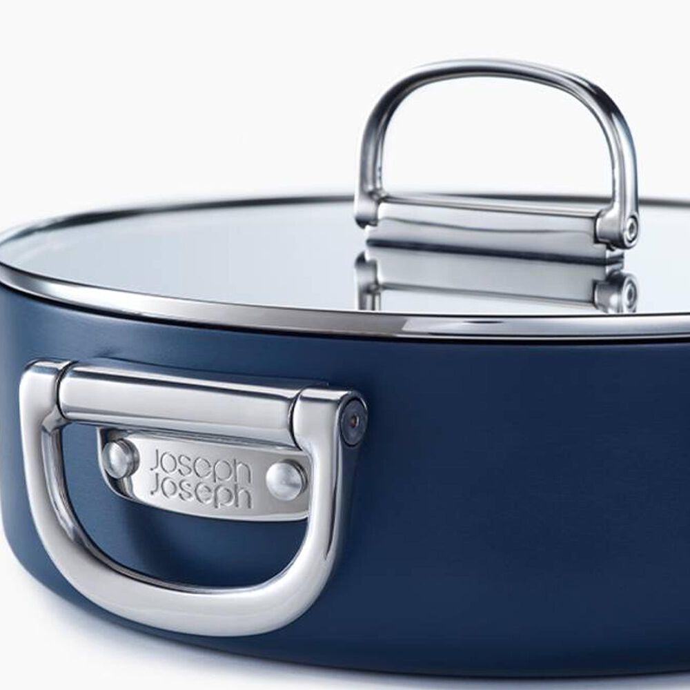 Joseph Joseph Space 11&quot; Folding Handle Shallow Casserole Pan with Lid in Midnight Blue, , large