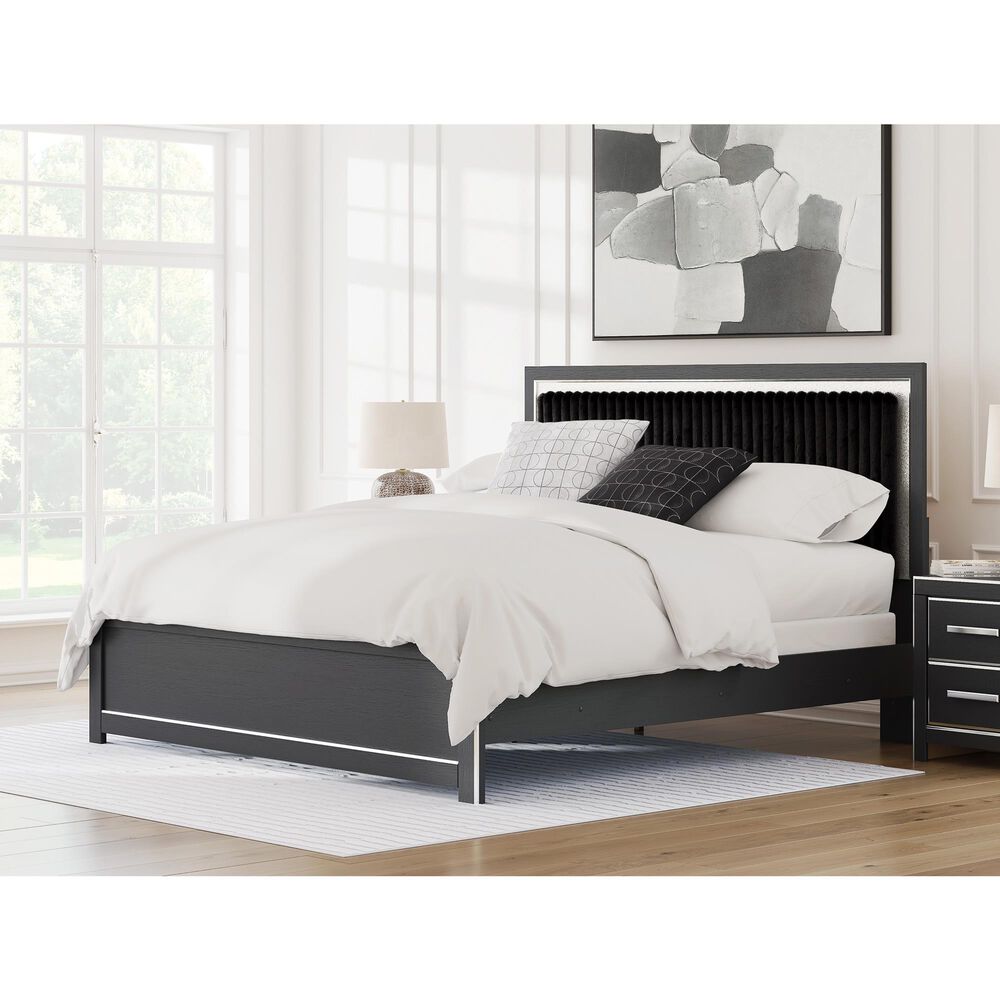 Ashley Zuraleus King Upholstered Panel Bed with Two Nightstands in Matte Black, , large