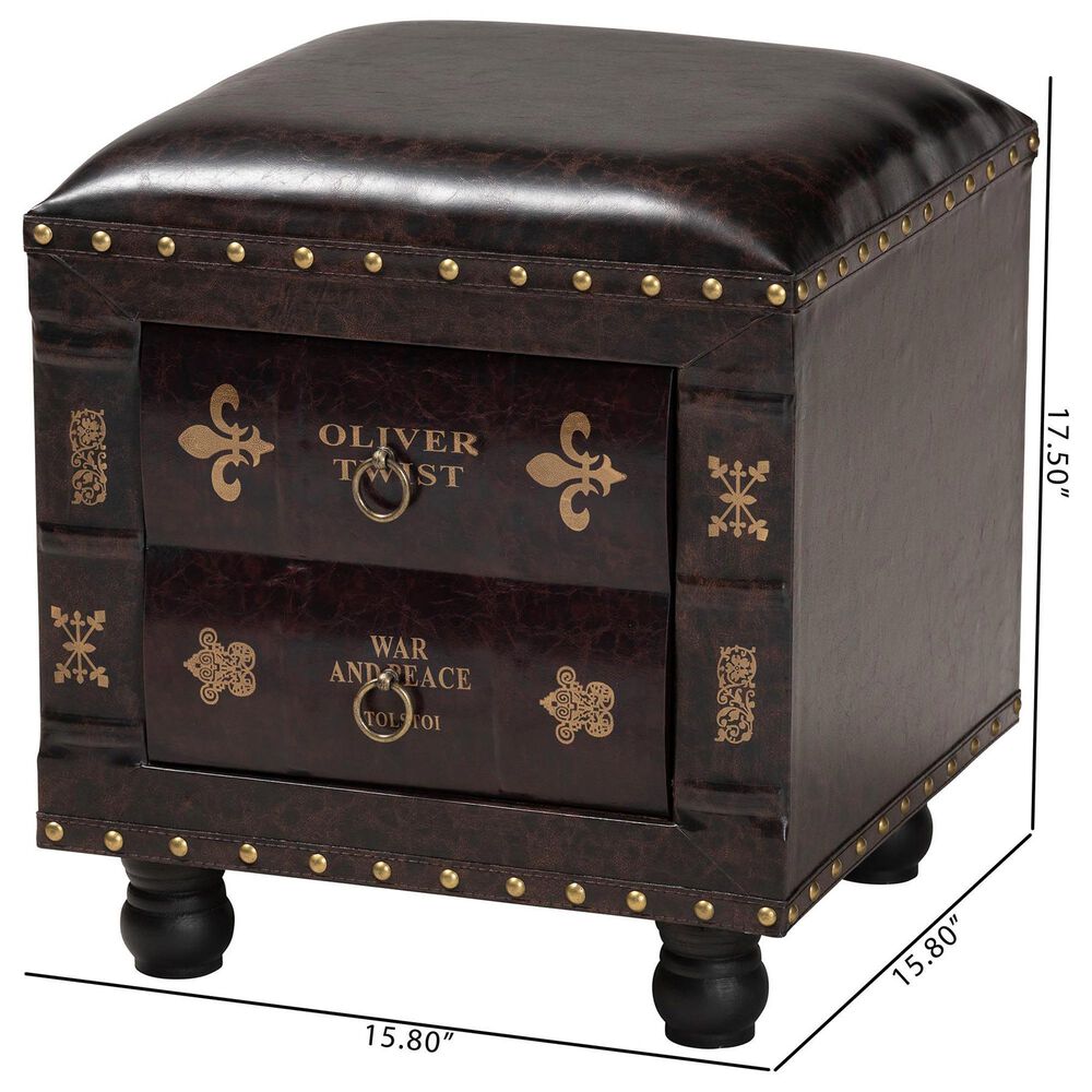 Baxton Studio Charlier Storage Ottoman with Book Spine Drawer in Dark Brown, , large