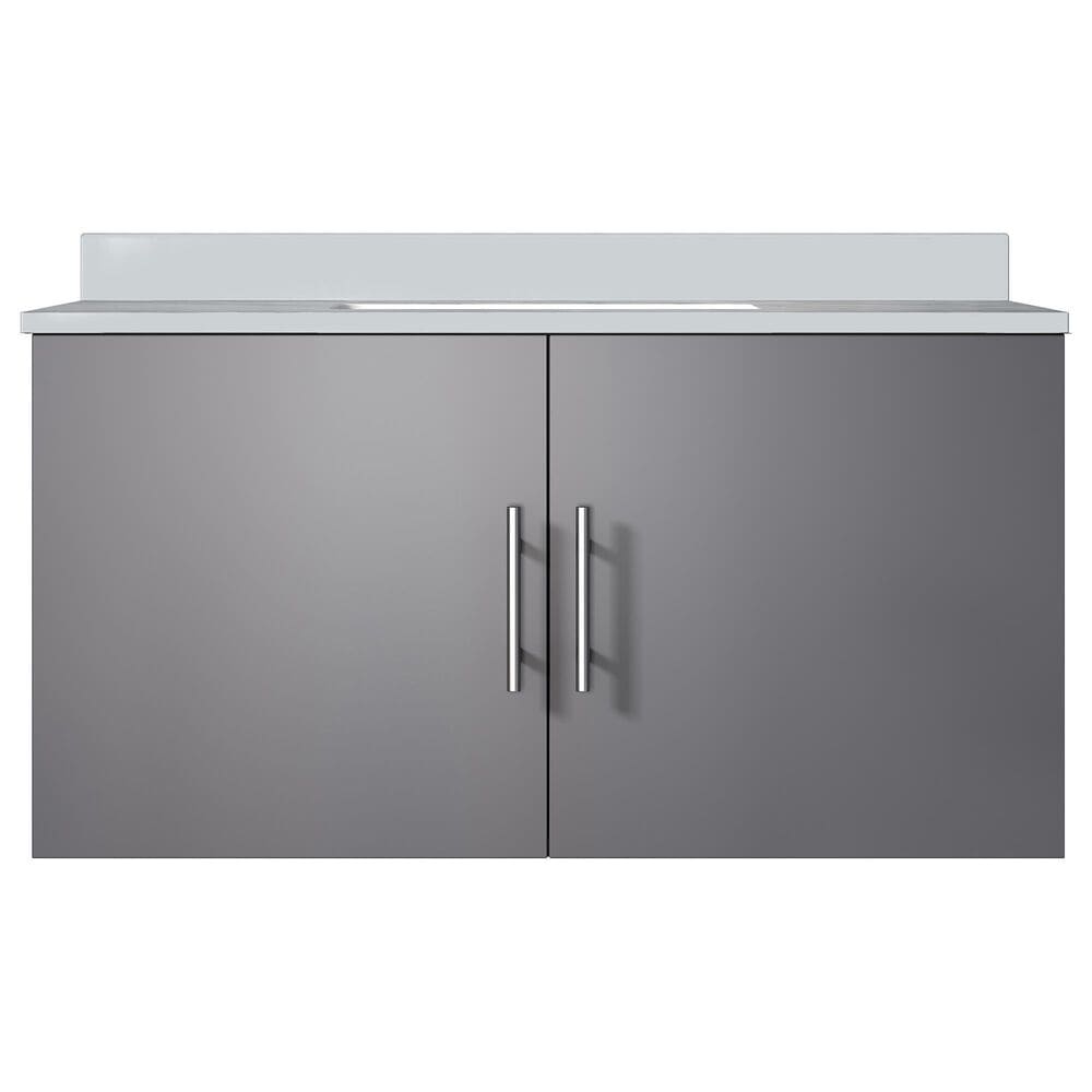 Lexora Home Geneva 36&quot; Single Bathroom Vanity in Dark Grey with 2 cm White Quartz Top and Rectangular Sink, , large