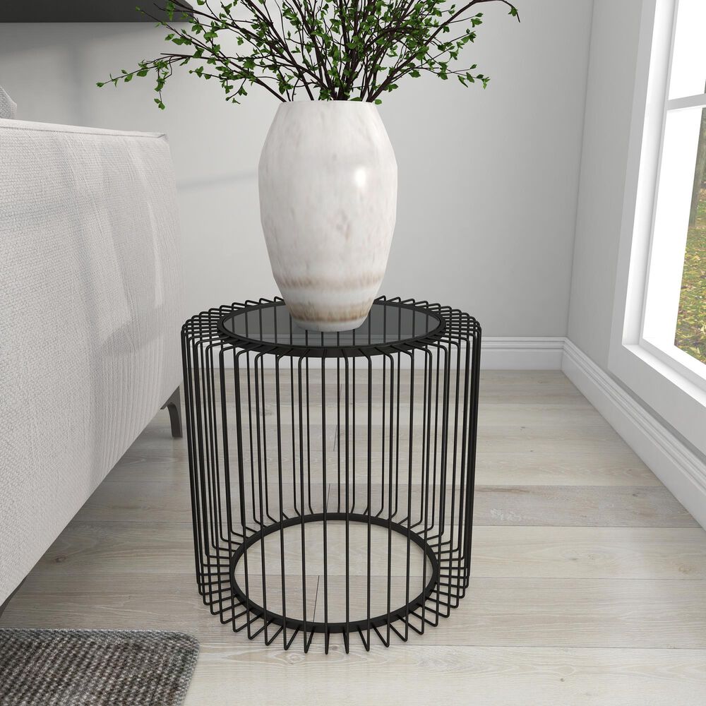 Maple and Jade Open Wire Frame End Table in Matte Black, , large