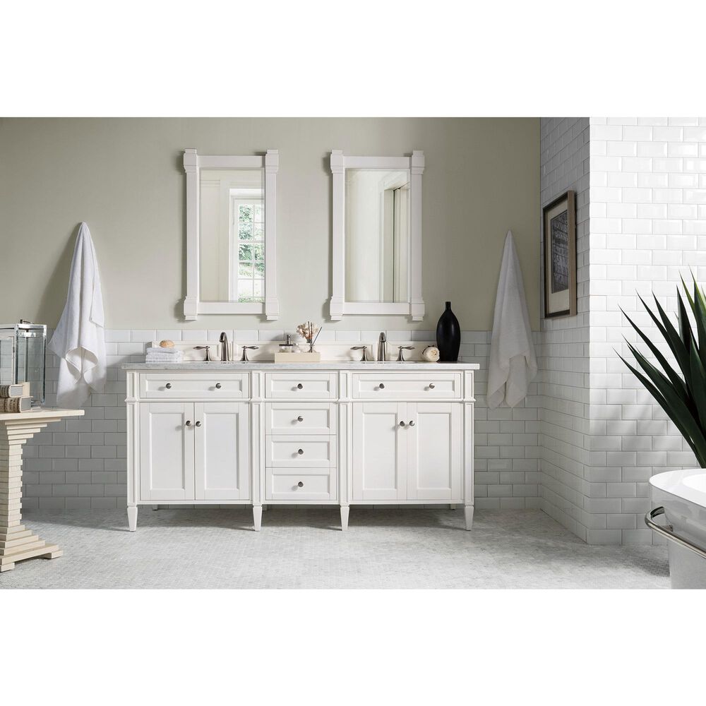 James Martin Vanities Brittany 72&quot; Double Bathroom Vanity in Bright White with 3 cm Arctic Fall Solid Surface Top and Rectangle Sinks, , large