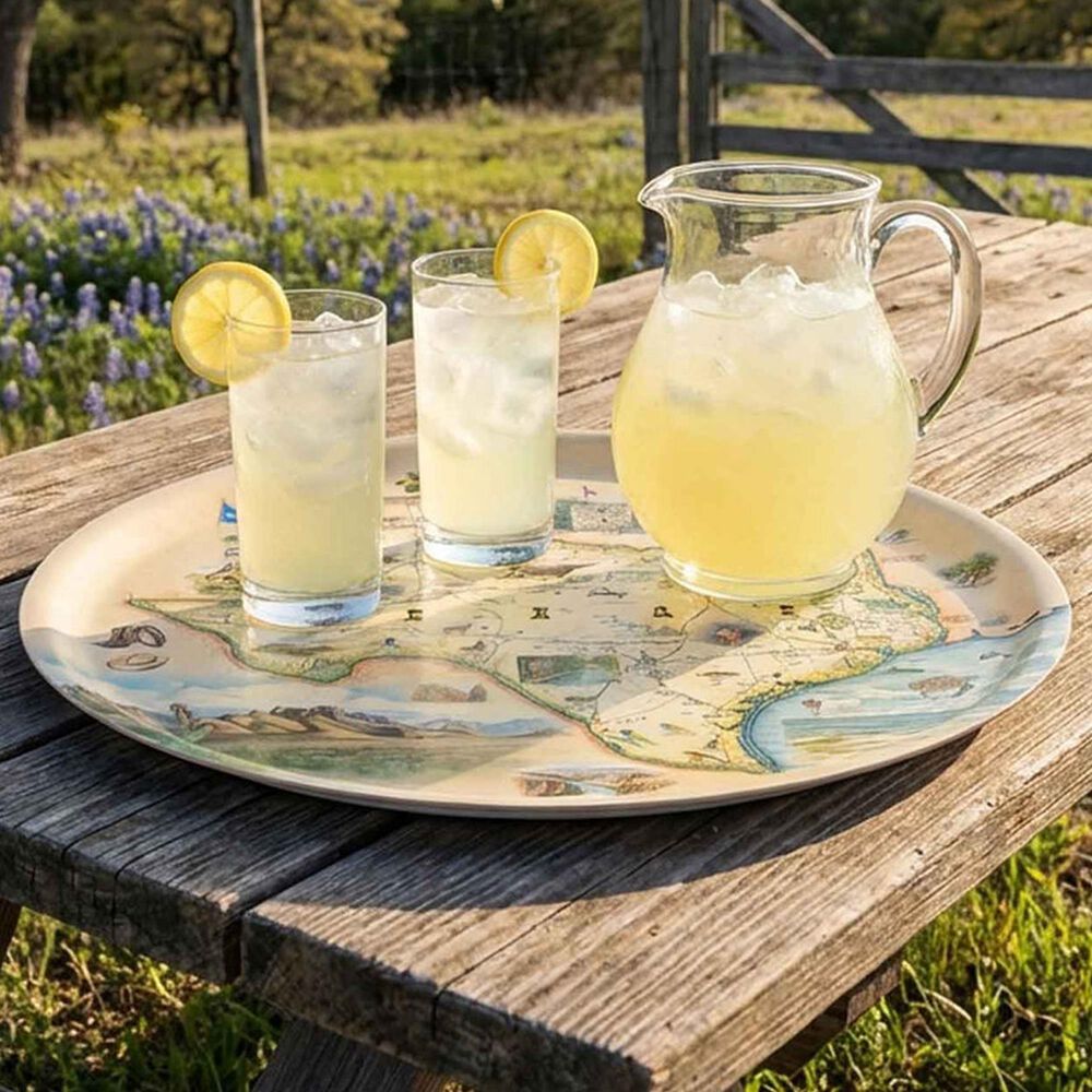 Xplorer Maps Texas Map Round Wood Serving Tray, , large