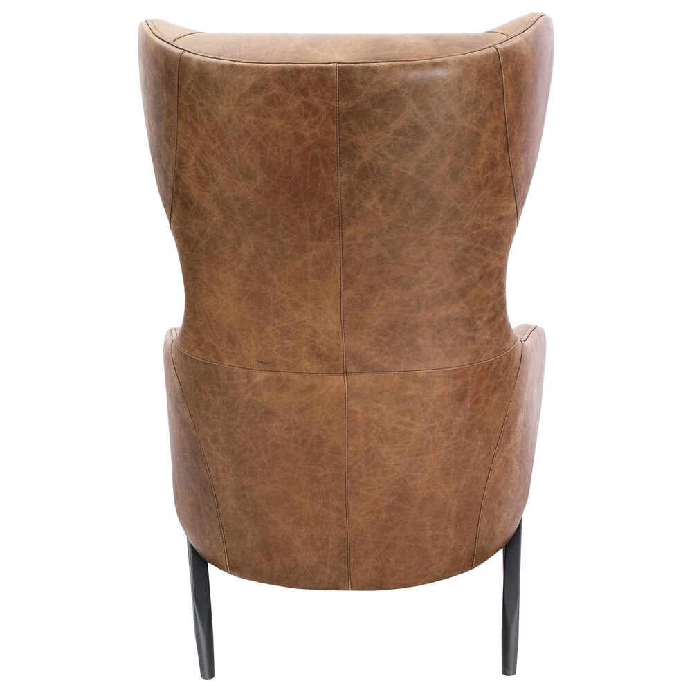 Moe&#39;s Home Collection Amos Leather Accent Chair with Orange Velvet Pillow in in Brown, , large