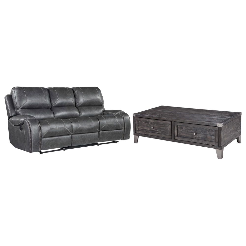 Steve Silver Keily Manual Reclining Sofa and Todoe Coffee Table in Dove Grey, , large