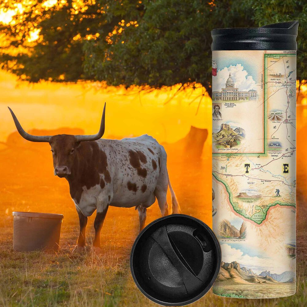 Xplorer Maps Texas State Map Travel Drinkware in Blue and Green, , large