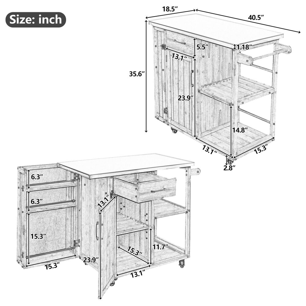 Hearth and Haven Outdoor Kitchen Island Cart with Stainless Steel Top, Towel and Spice Racks in Dark Brown, , large