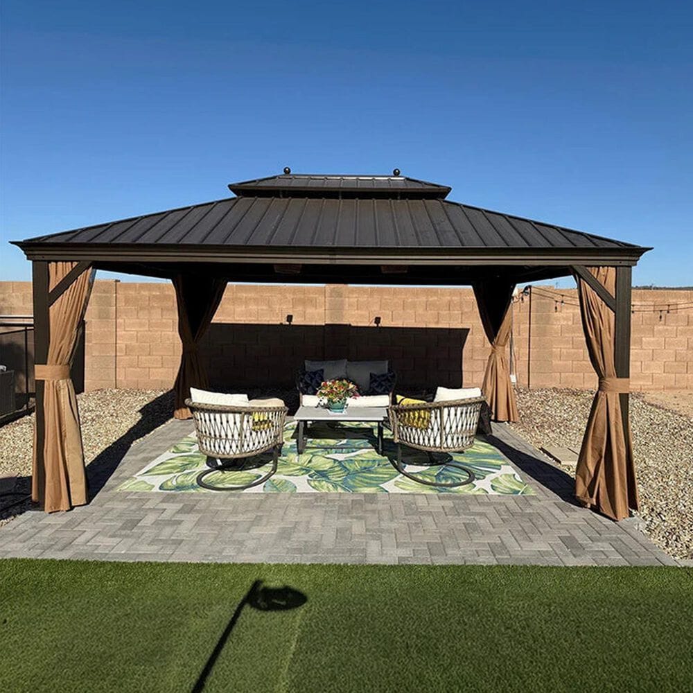 HOMLUX 12' x 16' Outdoor Hardtop Gazebo in Brown, , large