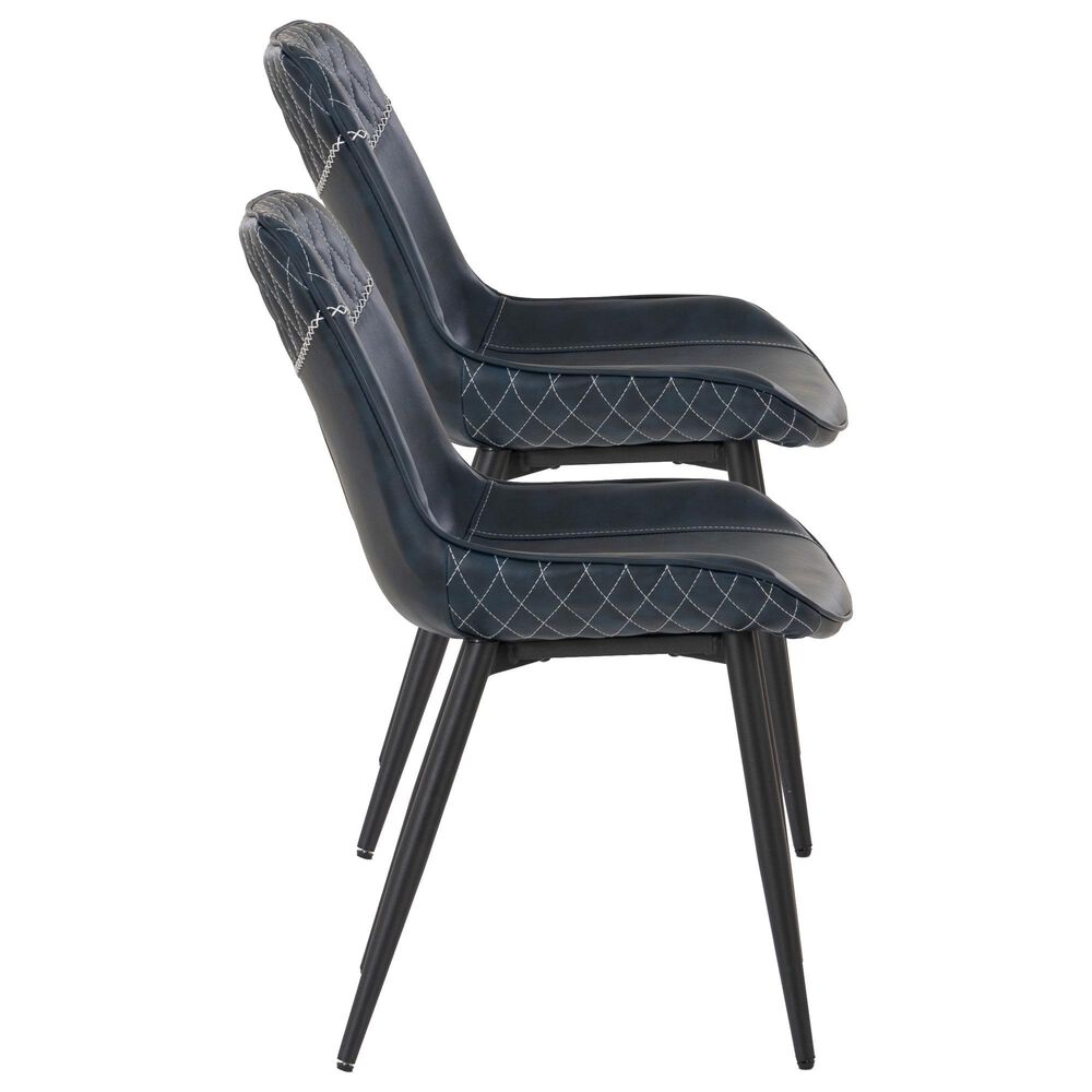 Linon Home Decor Edler Side Chair with Blue Upholstery in Black (Set of 2), , large