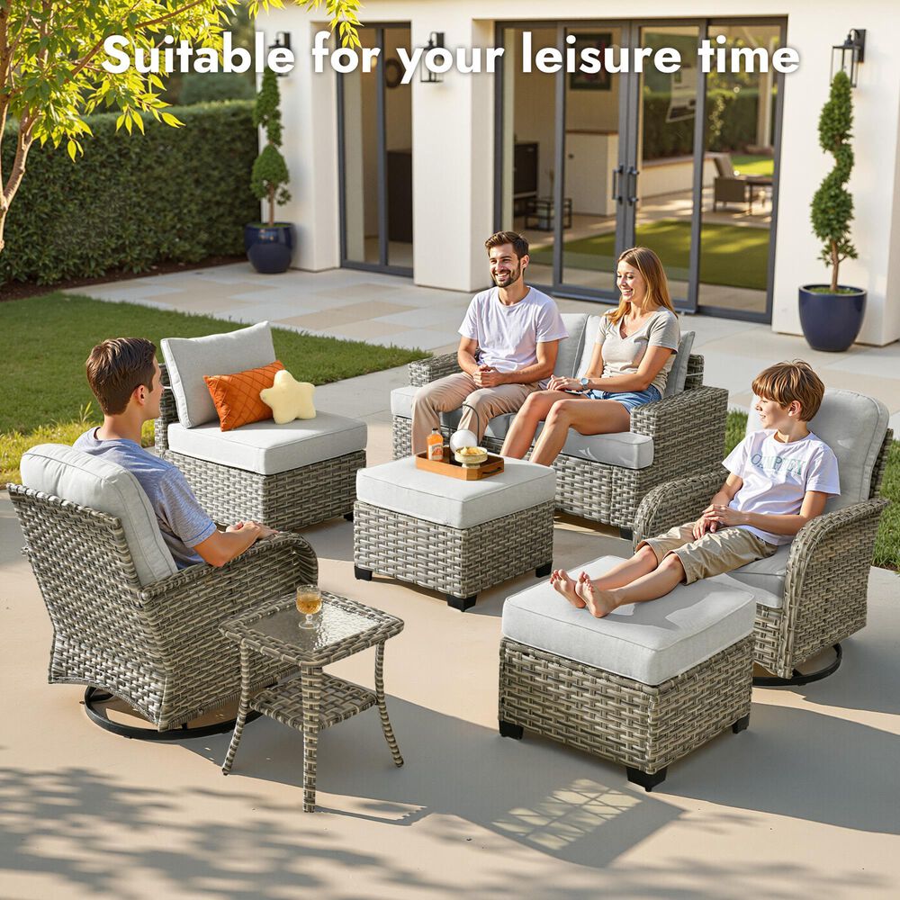 HOMLUX 13-Piece Patio Conversation Set with 54" Fire Pit Table in Light Gray, , large