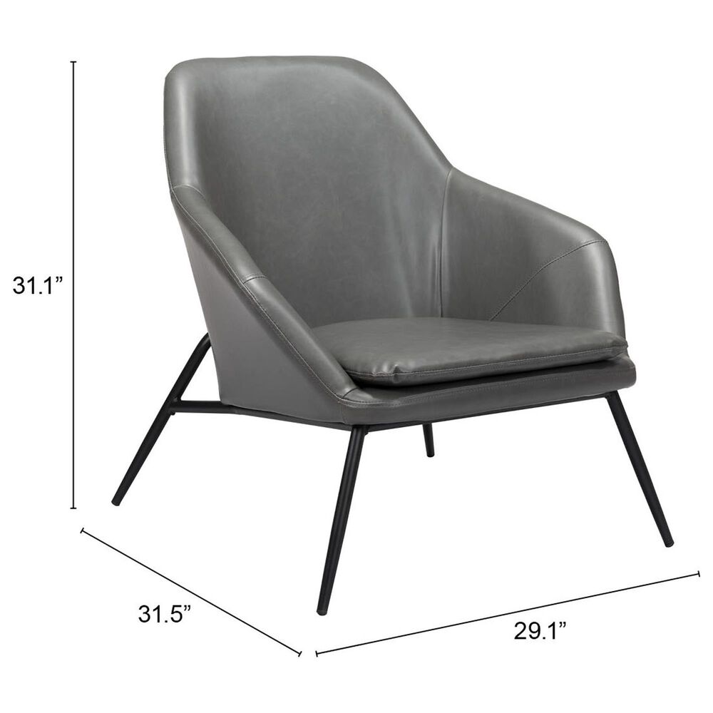 Zuo Modern Manuel Accent Chair in Gray Faux Leather, , large