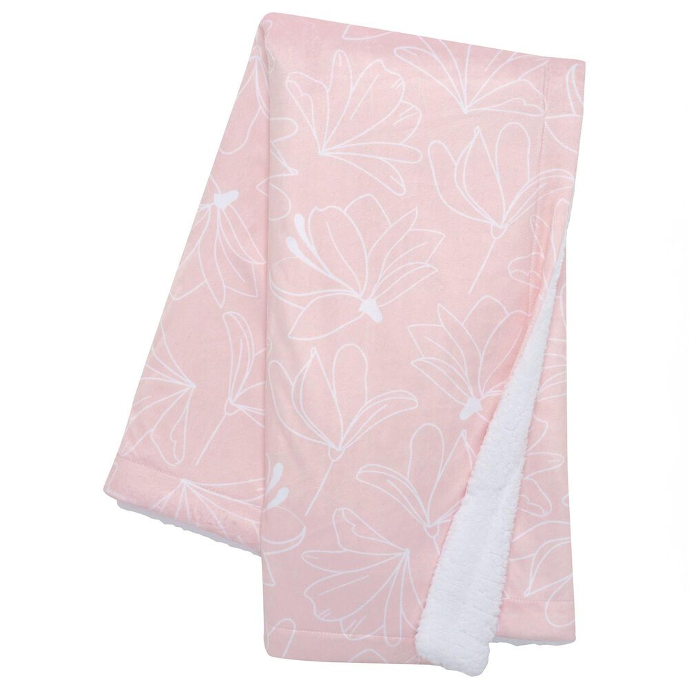 Lambs and Ivy Petals Floral Fleece Baby Blanket in Pink and White, , large