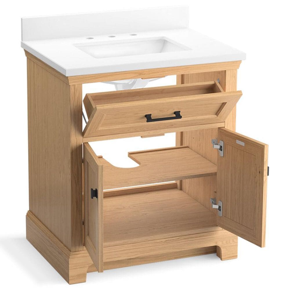 Kohler Charlemont 30&quot; Single Bathroom Vanity in Light Oak with 3 cm White Quartz Top and Rectangular Sink, , large