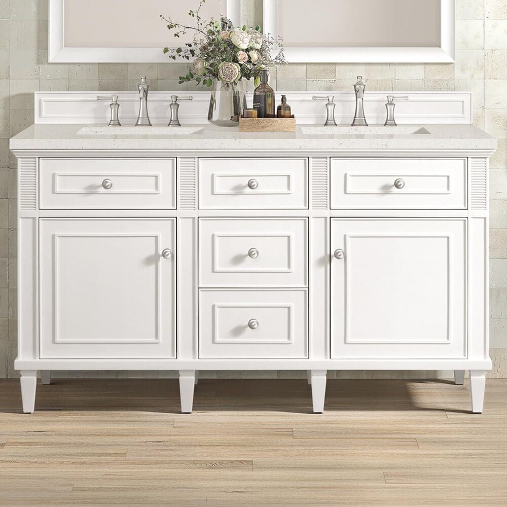 James Martin Vanities Lorelai 60&quot; Double Vanity in Bright White with 3 cm Lime Delight Quartz Top, , large