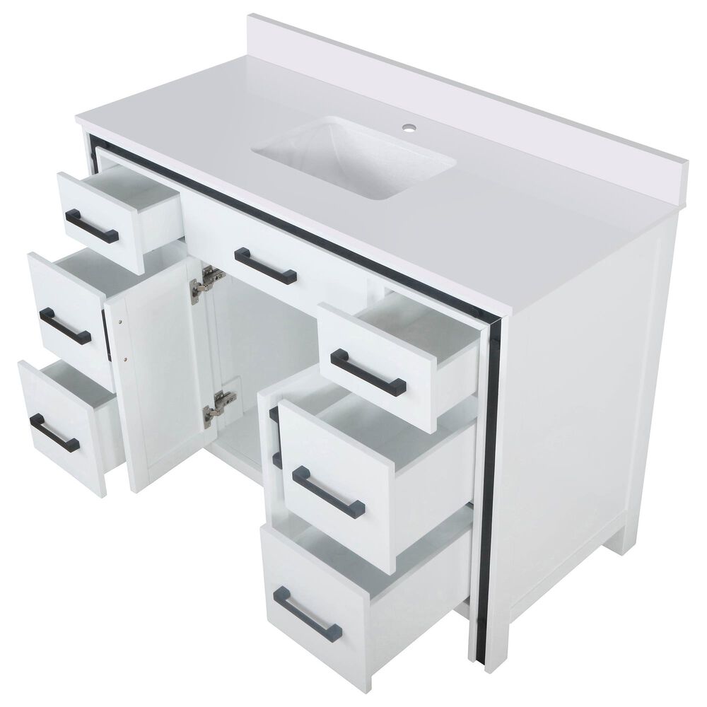 Lexora Home Ziva 48&quot; Single Bathroom Vanity in White with 2 cm White Cultured Marble Top and Rectangular Sink, , large
