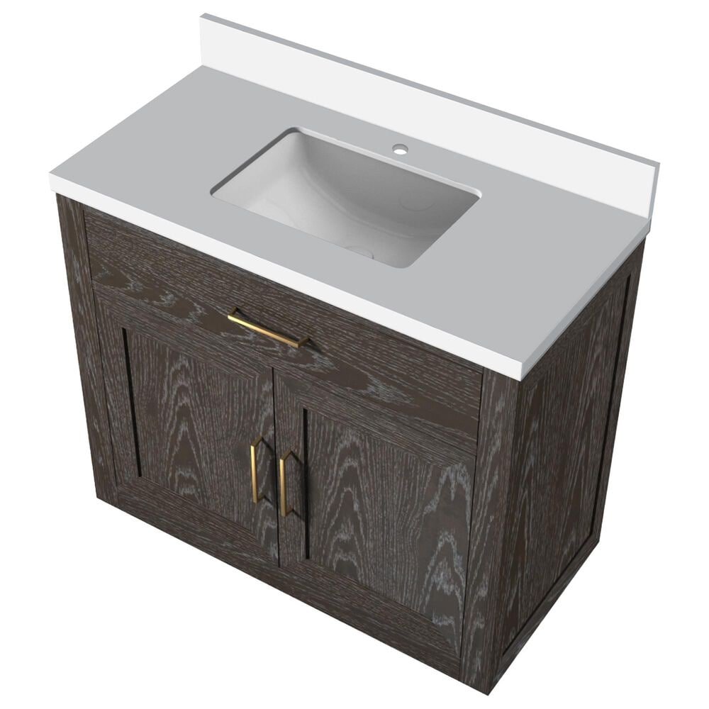 Lexora Home Abbey 36&quot; Single Bathroom Vanity in Brown Oak with 2 cm White Quartz Top and Rectangular Sink, , large