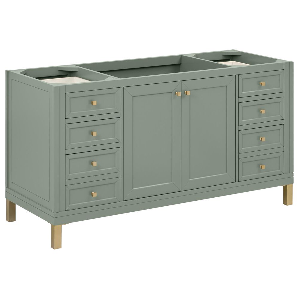 James Martin Vanities Chicago 60" Single Bathroom Vanity in Smokey Celadon with 3 cm Ethereal Noctis Quartz Top, Rectangular Sink and FreePower Wireless Charger, , large