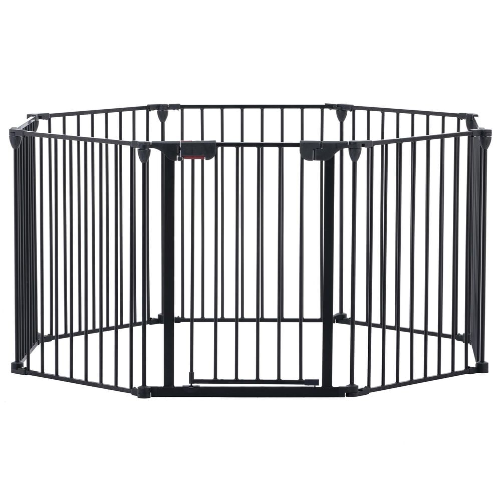 HOMLUX 8-Panel Adjustable Pet Gate in Black, , large