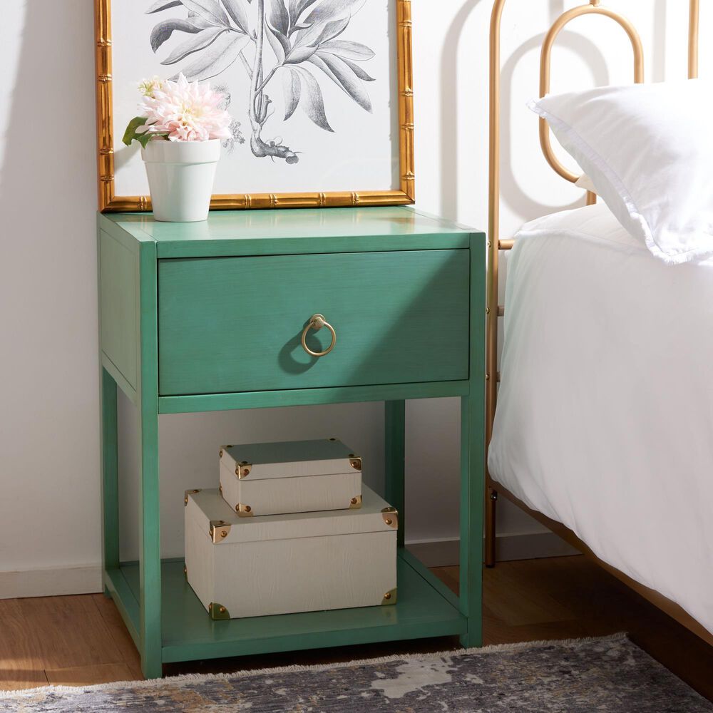 Safavieh Yudi 1 Drawer Nightstand in Turquoise, , large