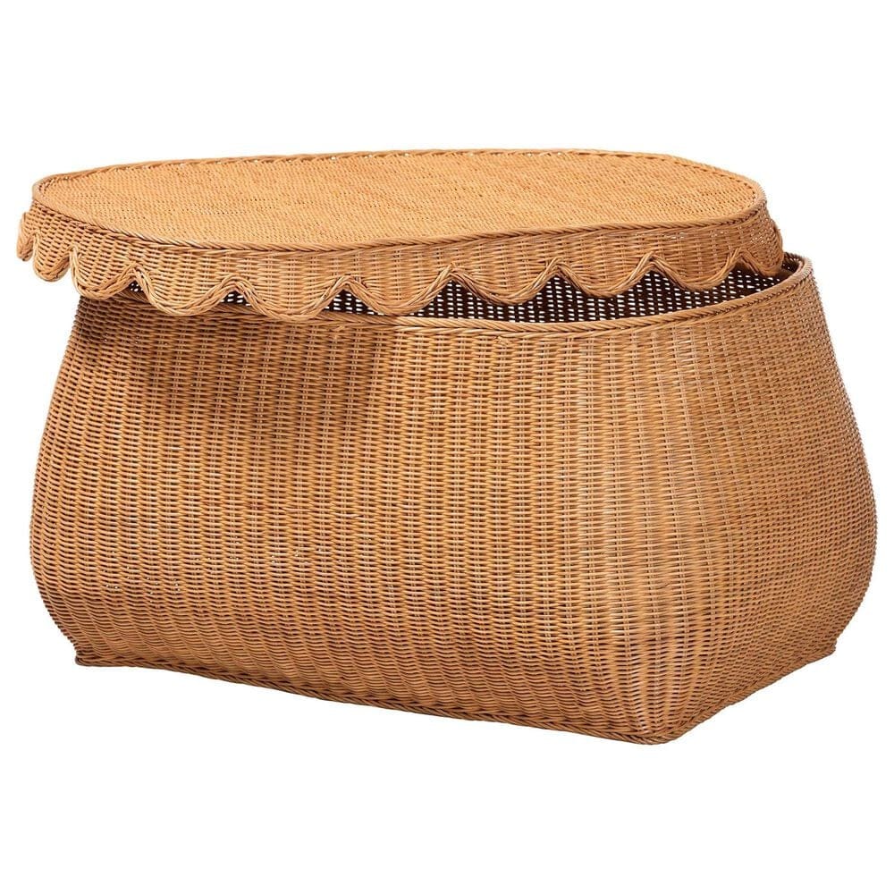 Baxton Studio Ayleen Large Basket with Scalloped Lid in Light Honey, , large