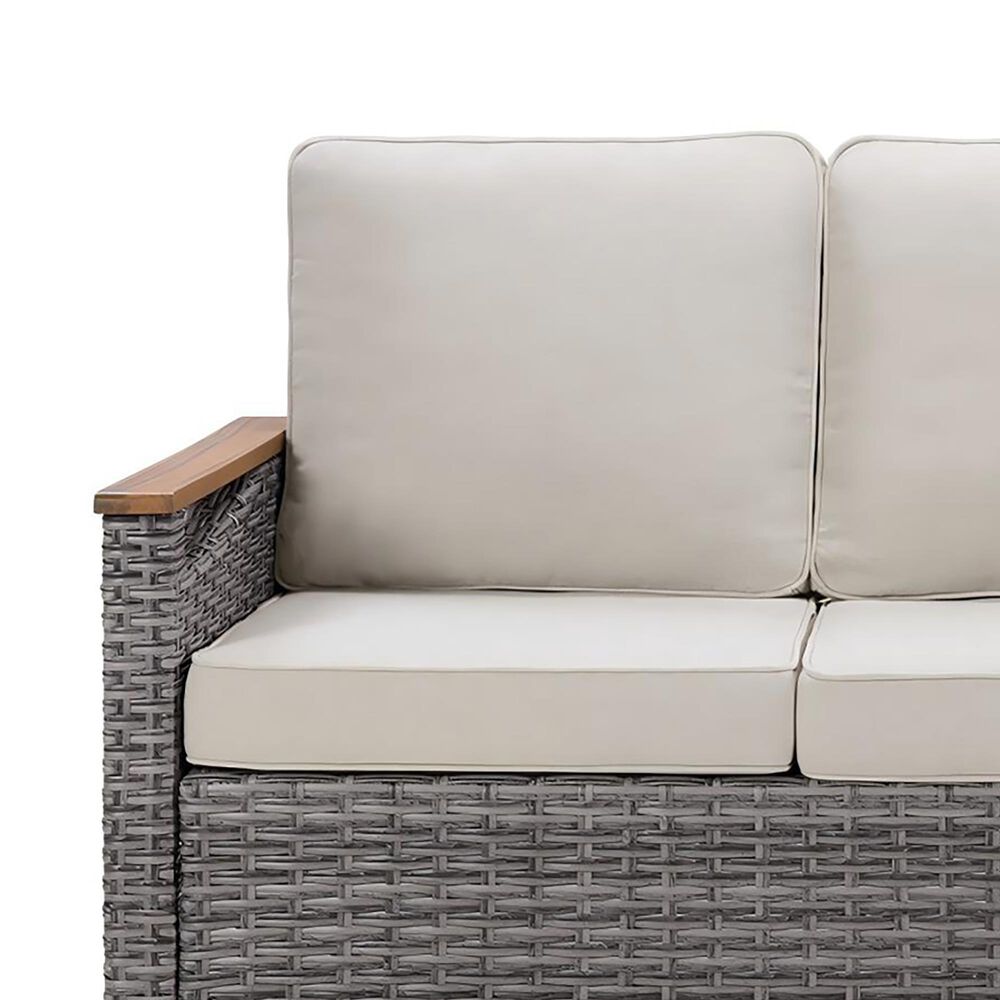 Sunwell Garden 32"H 3-Seater Outdoor Sofa with Acacia Wood Armrests and Beige Cushions in Gray, , large