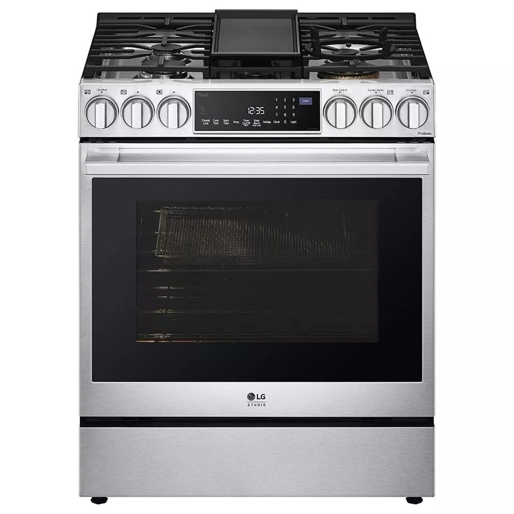 LG Studio 30" Smart Slide-in Dual Fuel Range with 5 Burners in Stainless Steel, , large