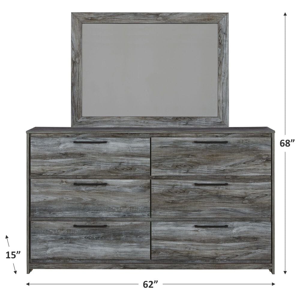 Ashley Baystorm 6 Drawer Dresser and Wide Frame Mirror in Gray, , large
